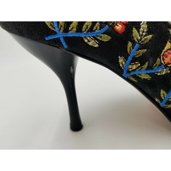 Beverly Feldman Ankle Boots Stiletto Pointed Toe Flower Embroidered Black 5.5 - Picture 11 of 12